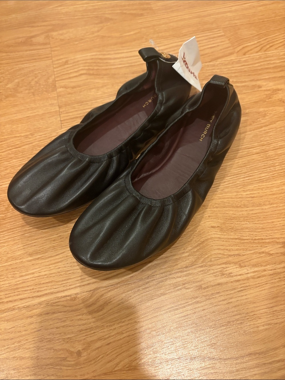 Tory Burch Black Gathered Leather Ballet Flats